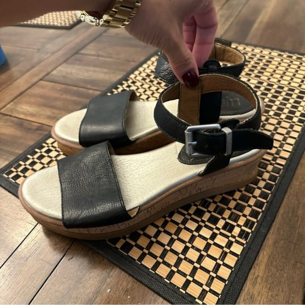 Lucca Lane Black Kameron Platform Wedge Sandals Ankle Strap Size 6.5 - Picture 3 of 11